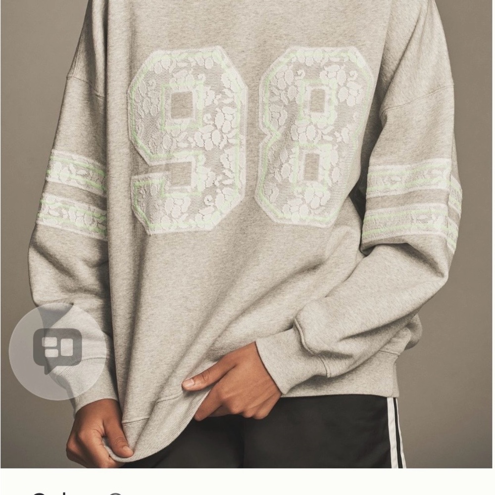‼️WKEND FLASH SALE‼️NWT Anthropologie Grey Sweatshirt with Lace Number Detail